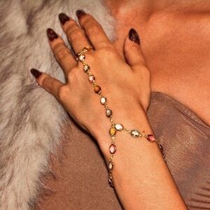 Veloura Multicolor Stone Gold Hand Chain Bracelet - Cute Stylish Women Jewelry